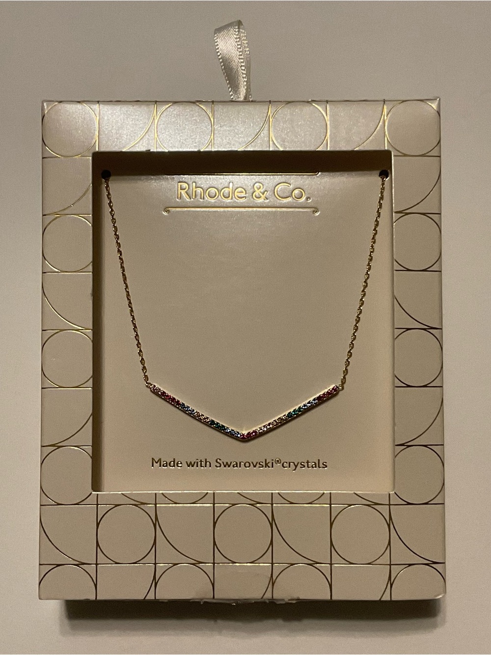 Rhode & Co. Gold Tone V Bar Pendant Necklace Swarovski Crystals, 18 in